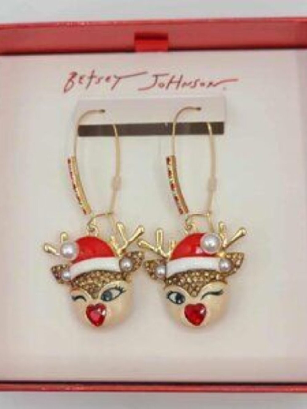 Betsey Johnson Reindeer Drop Earrings NWT  NEW   Santa Baby earrings